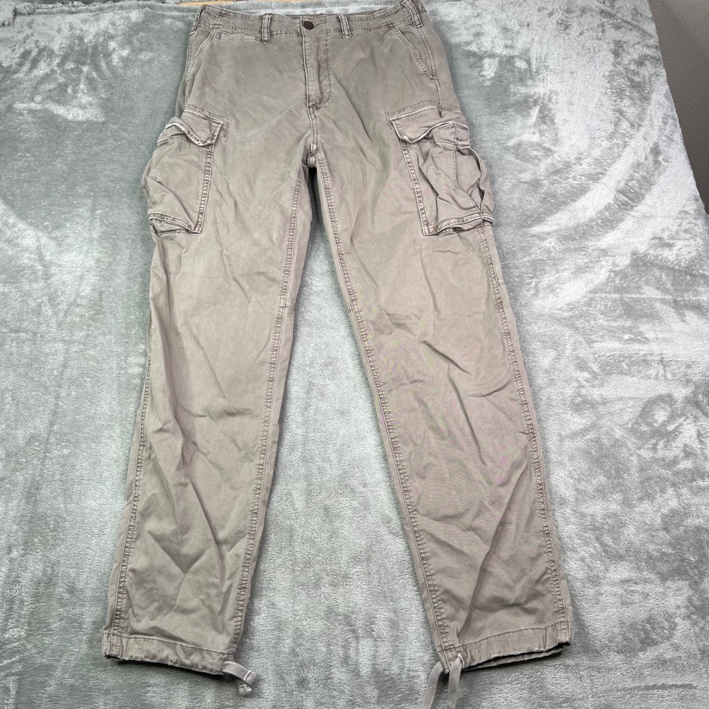 American Eagle Flex Cargo Pants Men 29x34 Khaki Grey Straight Leg Utility Pocket